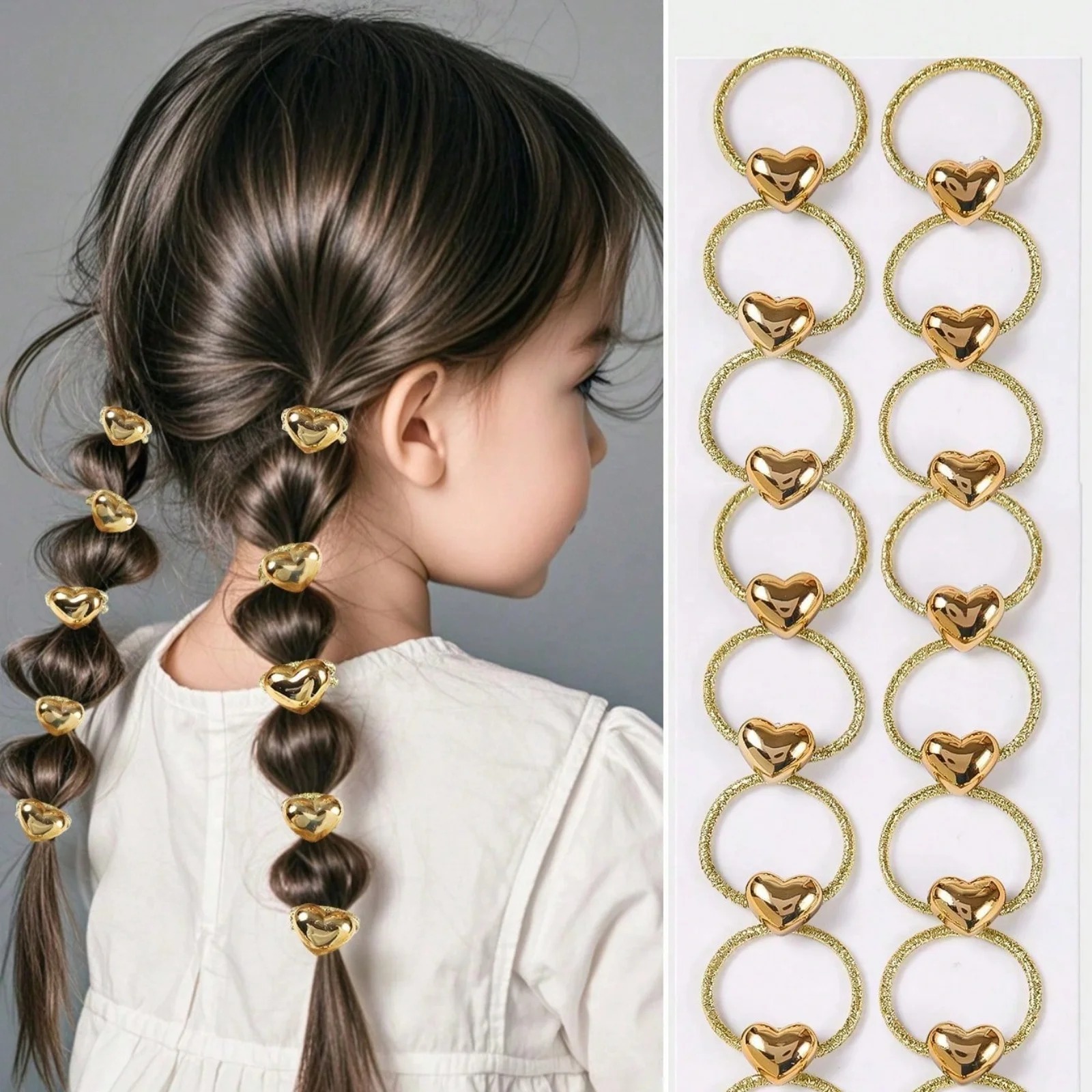 Wrap Ring Gold - 10Pcs Gold Heart Hair Rings Set