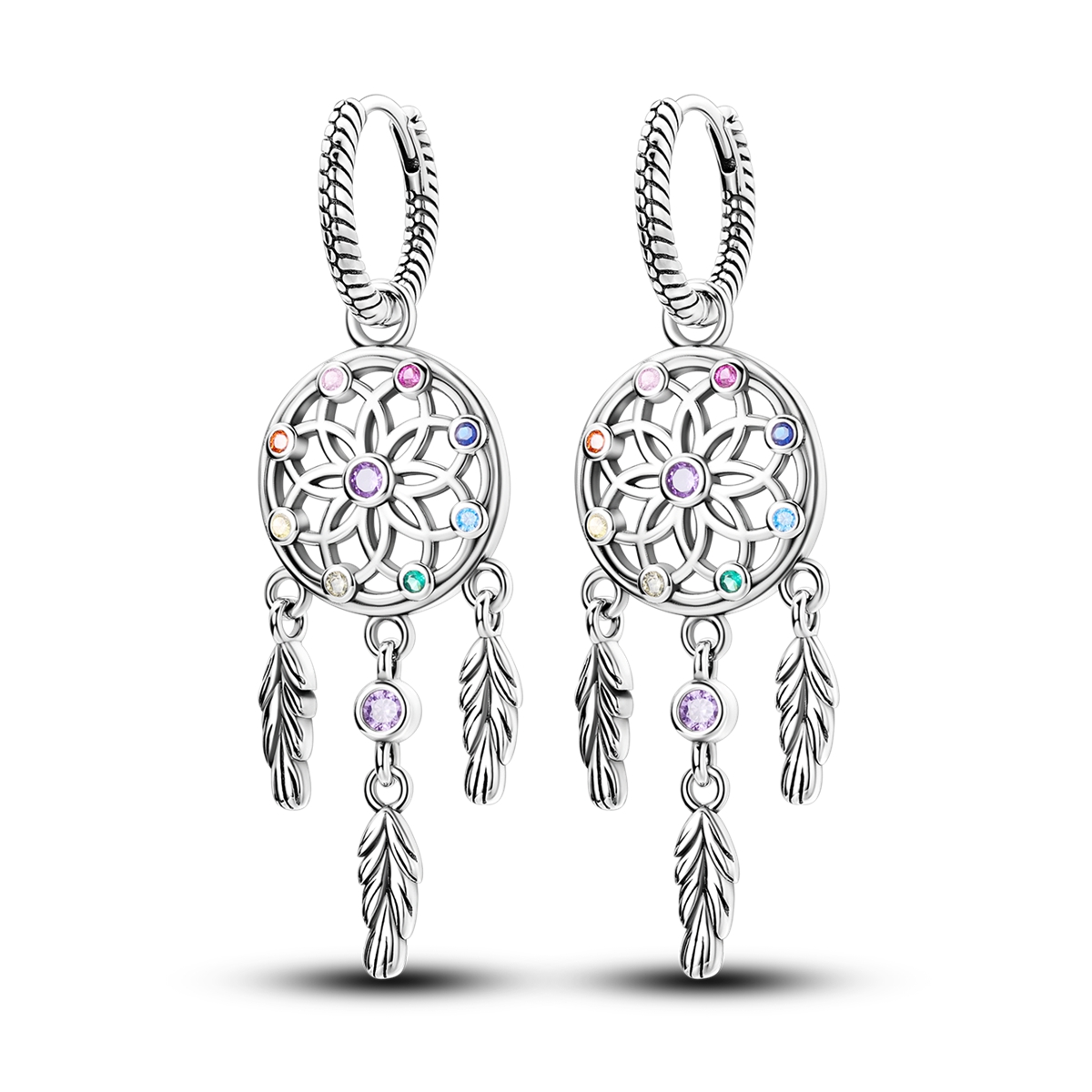 Tassel Earrings Boho - 925 Sterling Silver Dreamcatcher Dangle Hoop