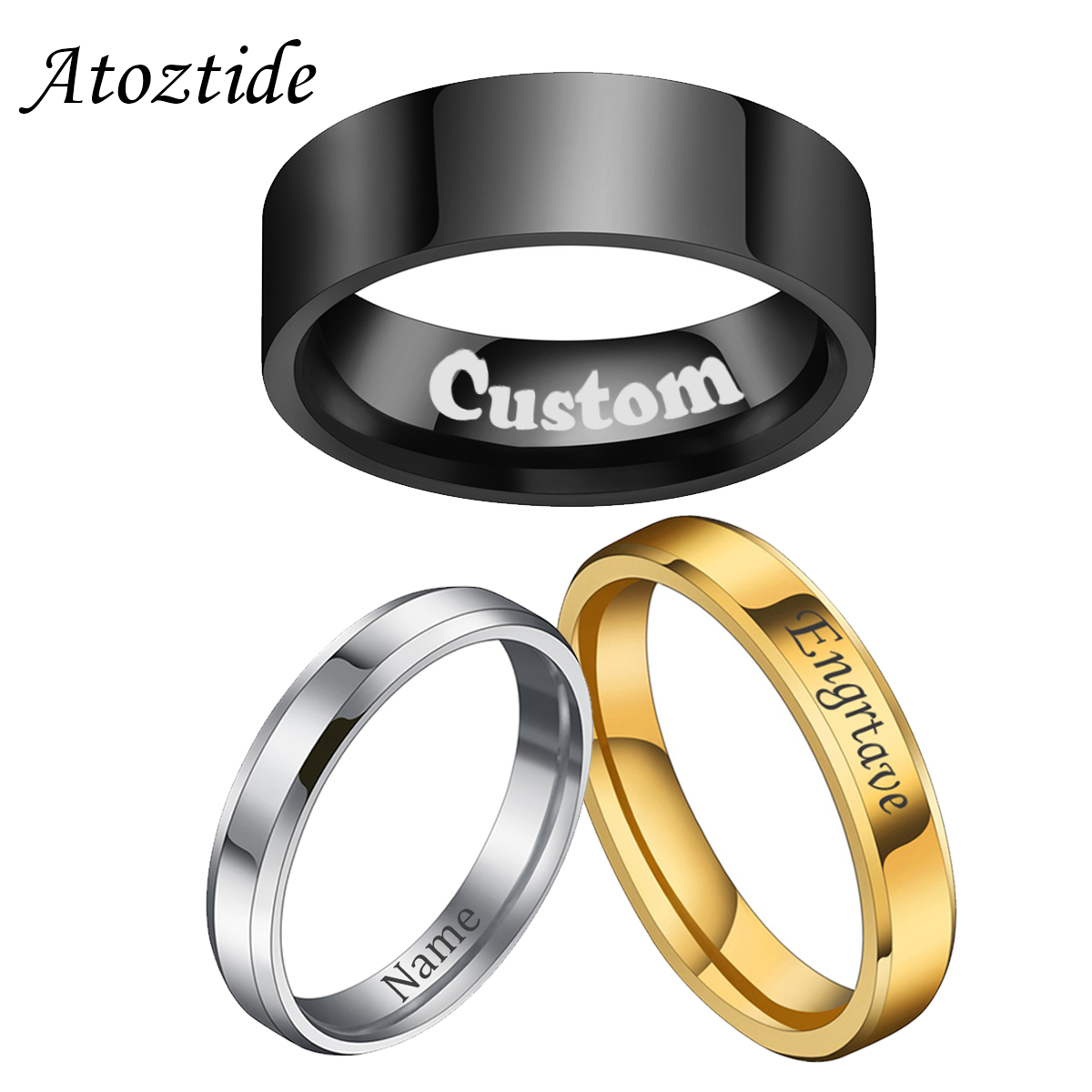 Wrap Ring Gold - Atoztide 4/6/8mm Personalized Engrave Name Date