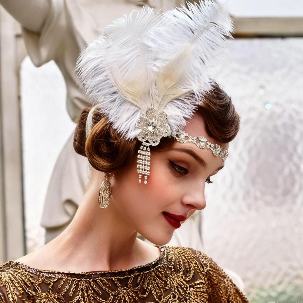 Women'S Accessories In The 1920S - Vintage Feather Headband Sequin Crystal Cosplay