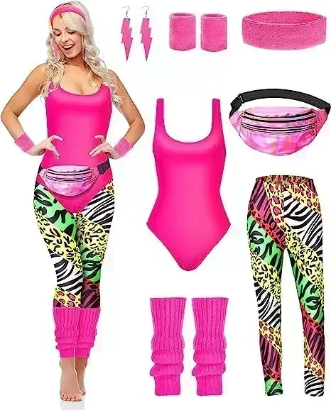 Women'S Accessories In The 80S - 7 Pcs 80s Fancy Workout Costume