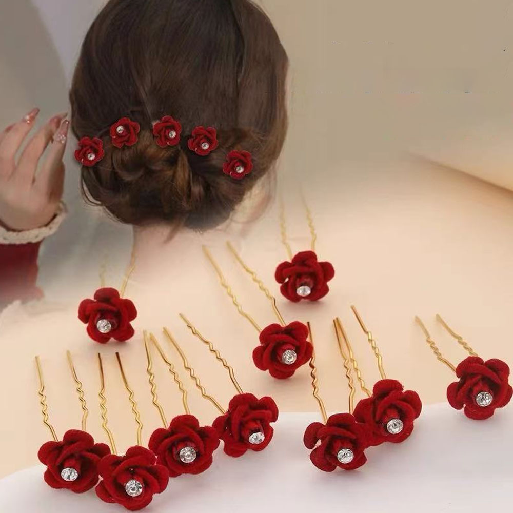 Women'S Red Accessories - 10Pcs Rose Hair Accessories Wedding Bride