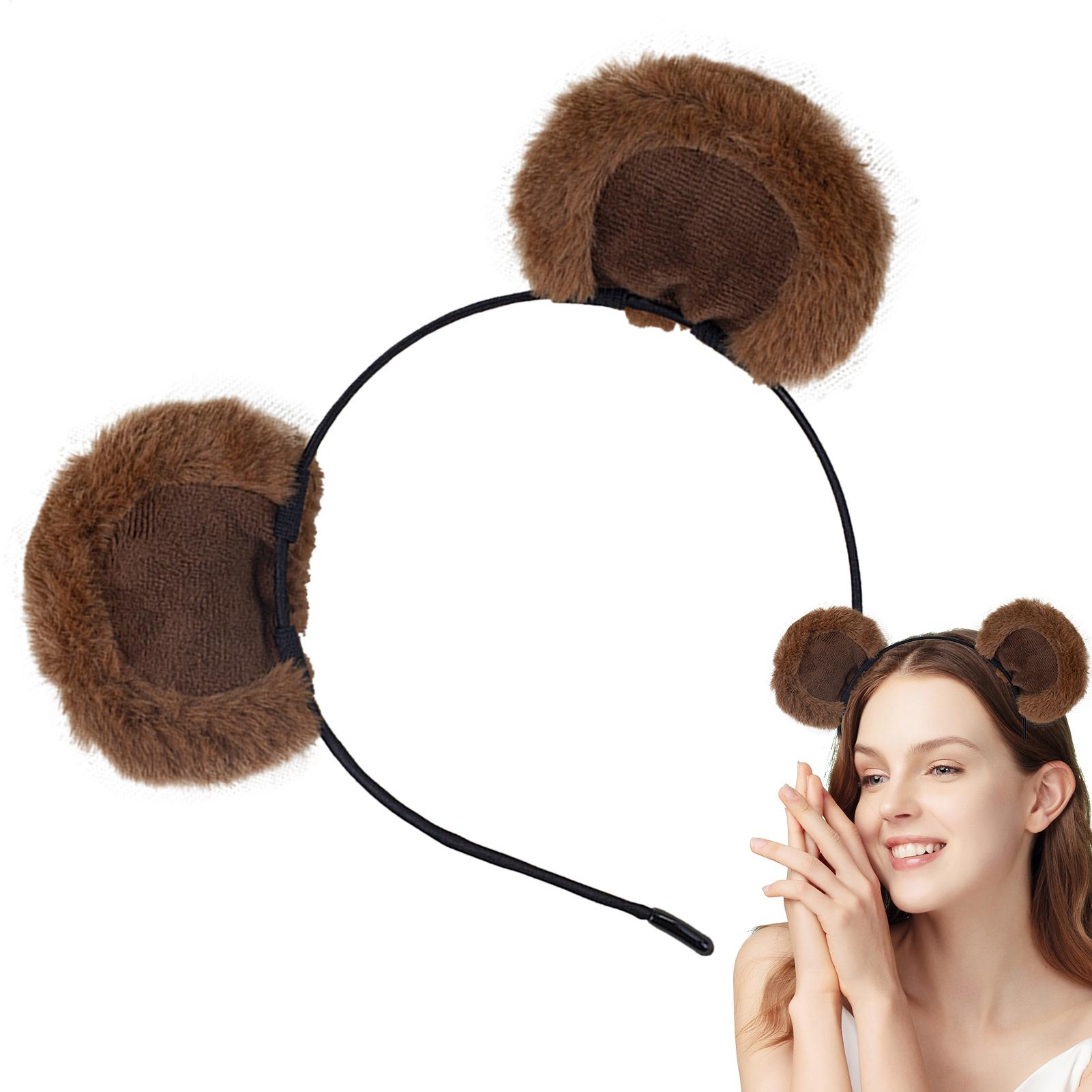 Women Accessories Combo Gift - Cute Brown Ears Headband Adjustable Fuzzy