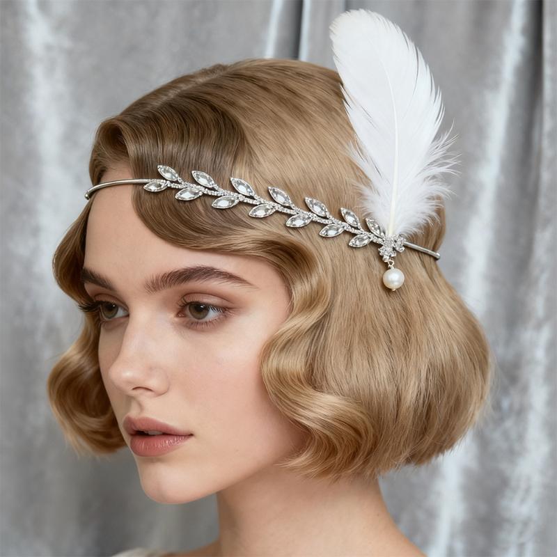 Women'S Accessories In The 1920S - 1920s Flapper Feather Headband Shiny Rhinestone
