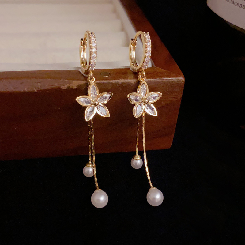Tassel Earrings Boho - Luxury Zircon Flower Pearl Tassel Ear