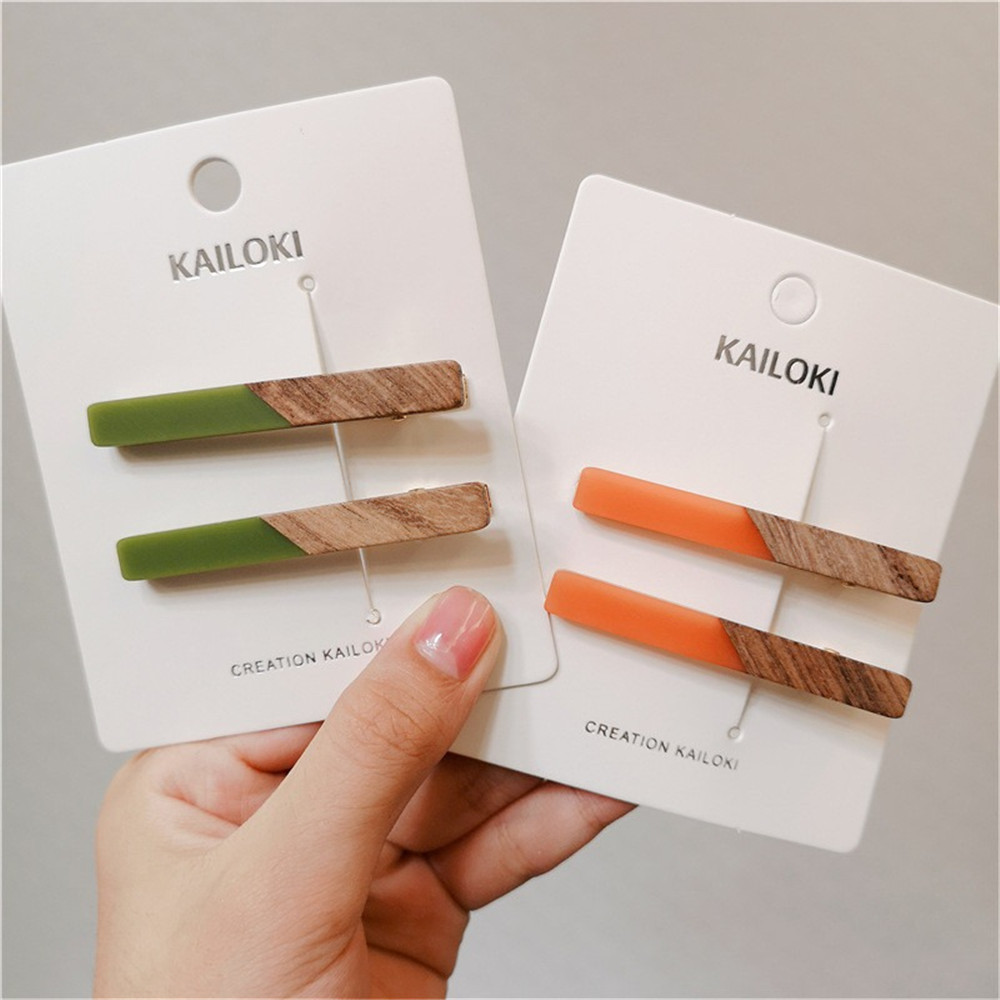 Women Accessories Combo Gift - 2Pcs/set Candy Color Patchwork Geometric Wood