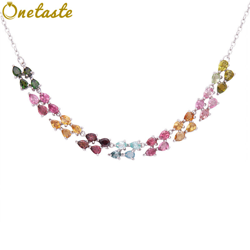 Charm Necklace Dainty - 925 Sterling Silver Colored Tourmaline Stone