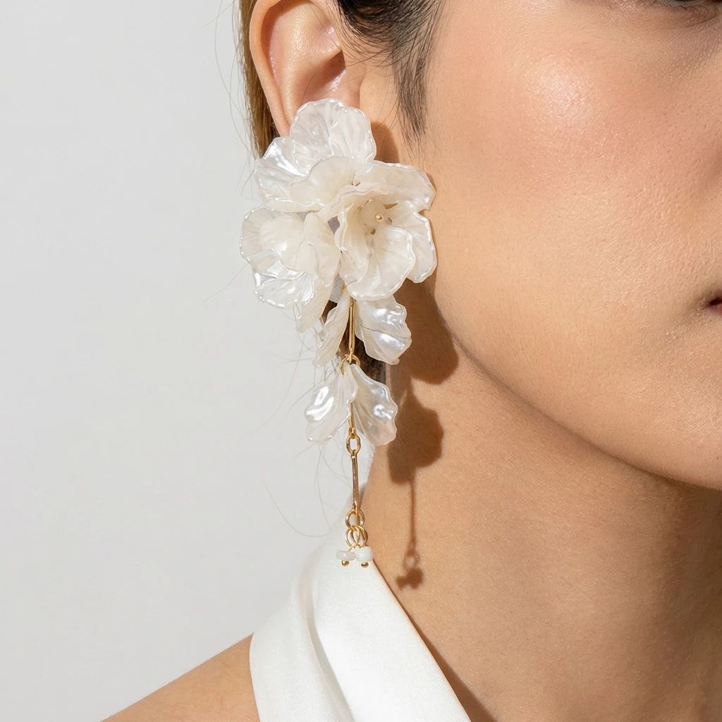Tassel Earrings Boho - Elegant White Petal Flower Tassel Drop