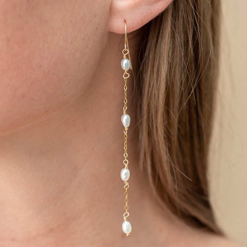 14K Gold Filled Natural Pearl  - огляд і ціна Tassel Earrings Boho