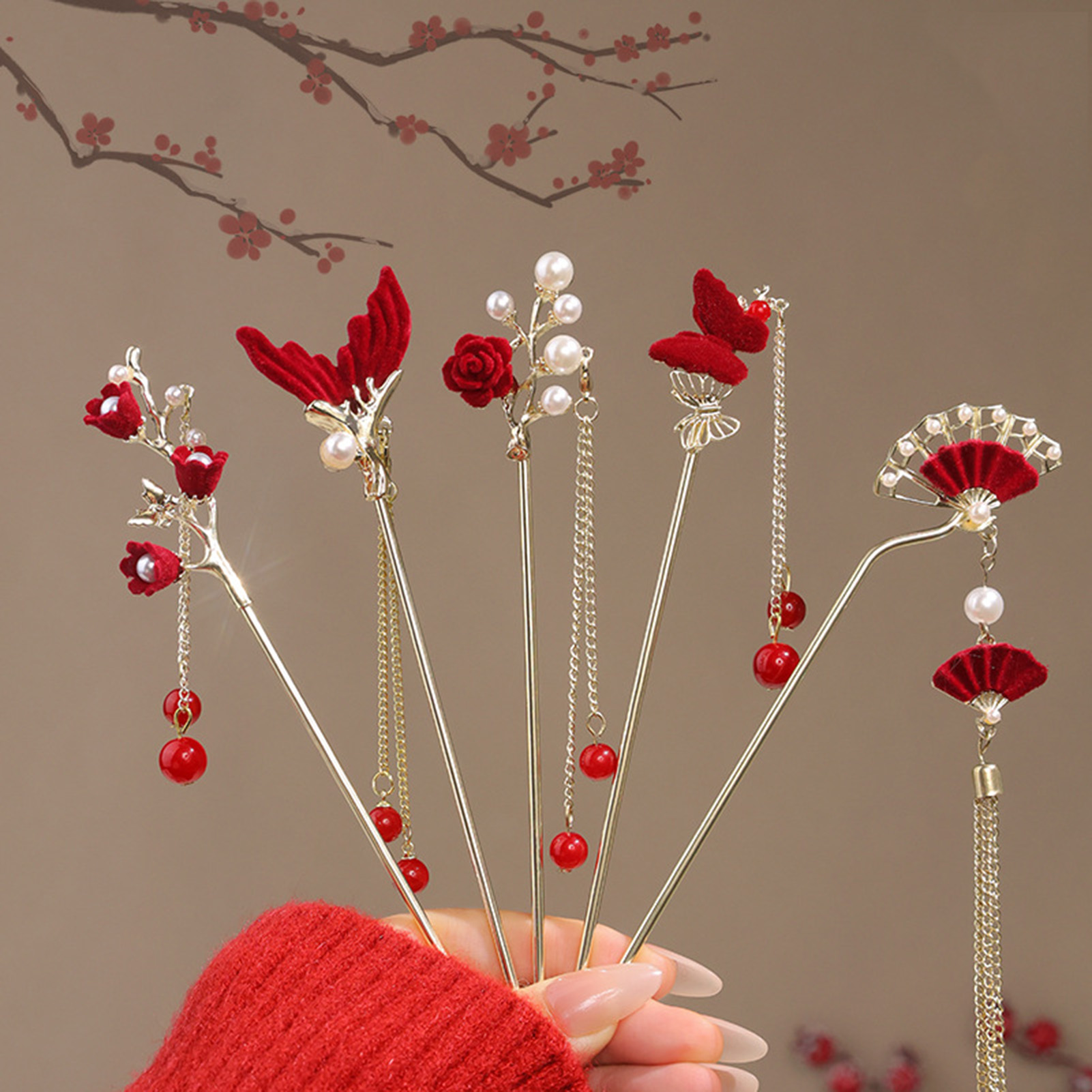 Chinese Style Rose Flower Hair - огляд і ціна Women'S Red Accessories
