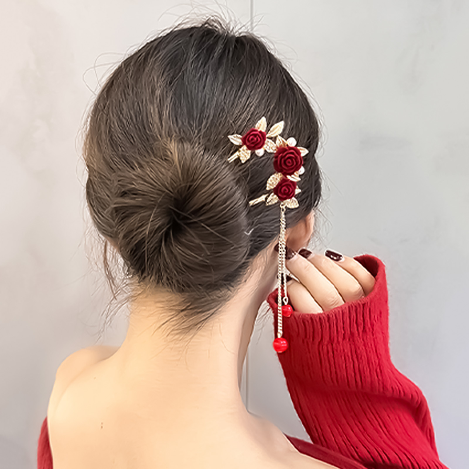 Chinese Style Rose Flower Hair - огляд і ціна Women'S Red Accessories