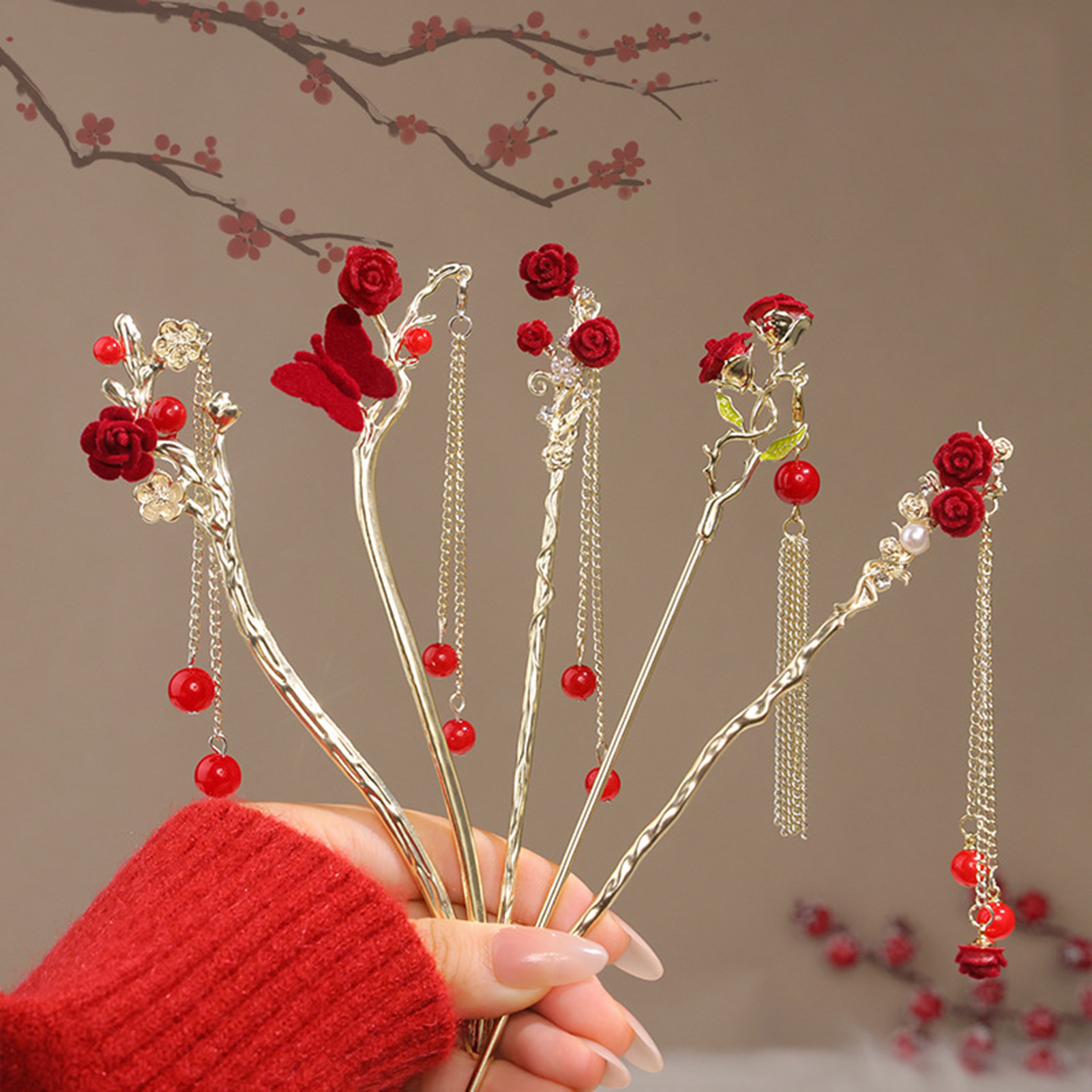 Chinese Style Rose Flower Hair - огляд і ціна Women'S Red Accessories