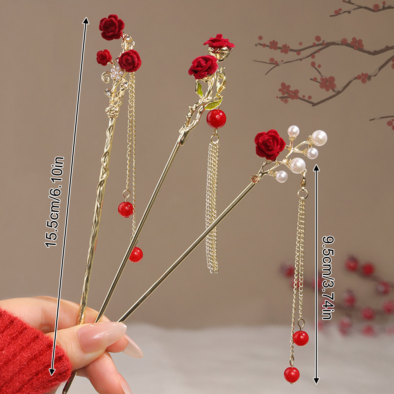 Chinese Style Rose Flower Hair - огляд і ціна Women'S Red Accessories