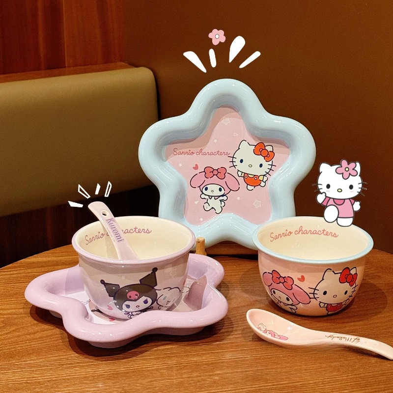 Cartoon Cat Print Ceramic Dinn - огляд і ціна Women Accessories Combo Gift
